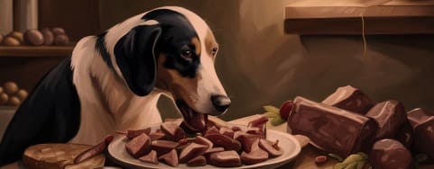 perro comiendo carne